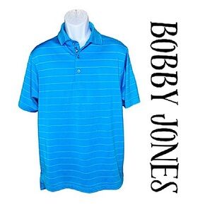 Bobby Jones Performance X-H2O Blue Striped Jersey Golf Polo Mens Size Medium EUC